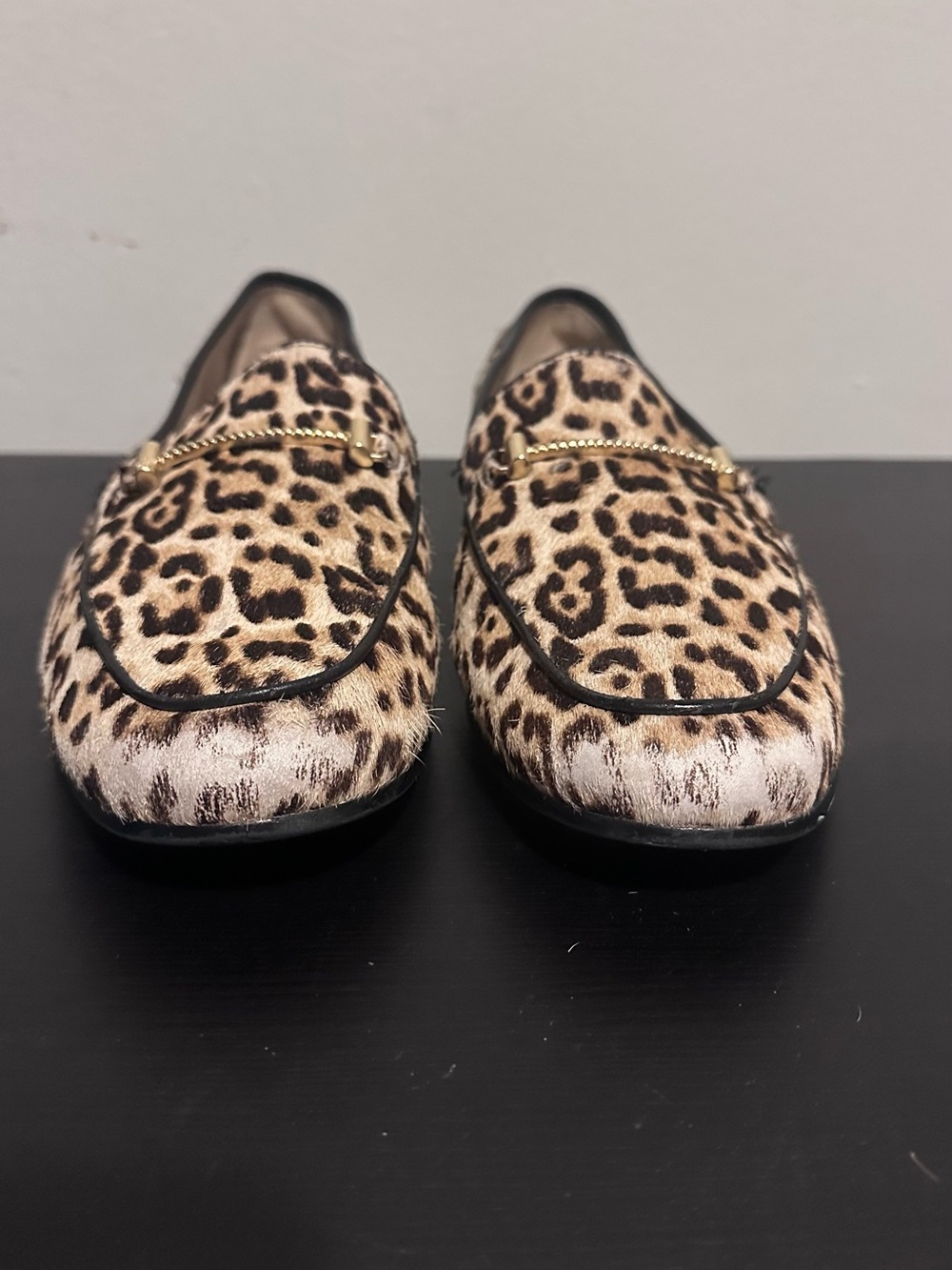 Sam Edelman Leopard Print Calf-Hair Loafers with Gold Hardware